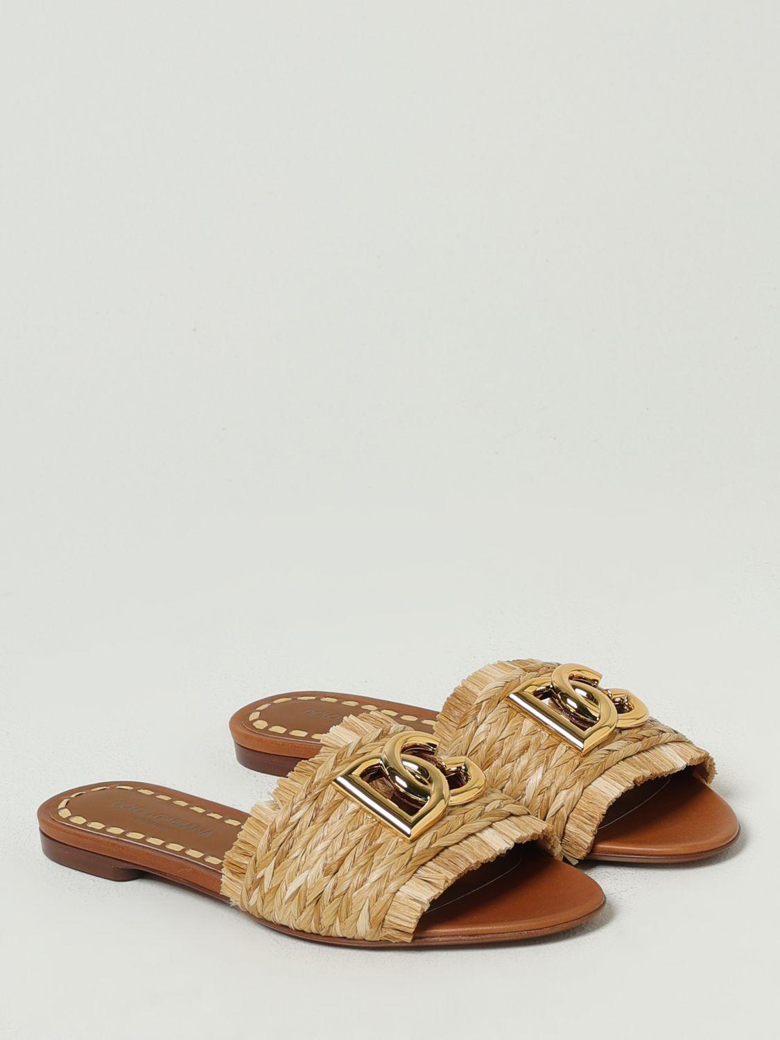 サンダル・ミュール Dolce Gabbana Flat Sandals Dolce&Gabbana Logo Leather Flat Espadrille Sandals | Saks