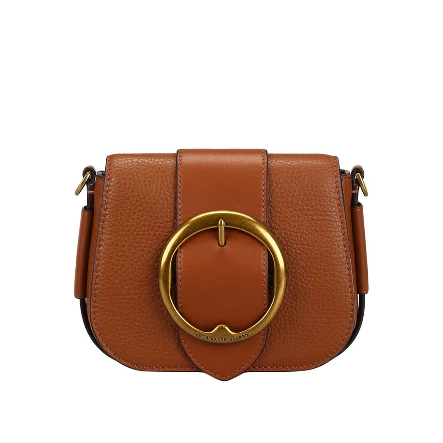Lauren Ralph Lauren Brown Leather Crossbody Bag Purse Wide Strap Gold Chain  OOTD