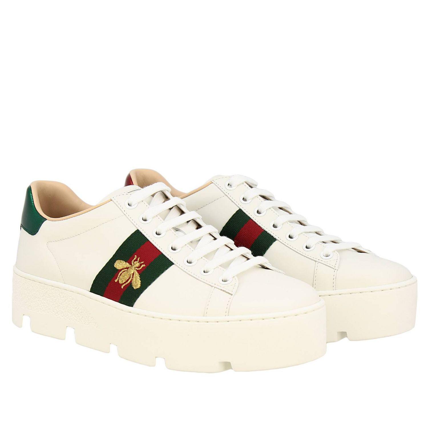 Gucci New Ace Platform Sneakers In Smooth Leather With Web Bands And ...