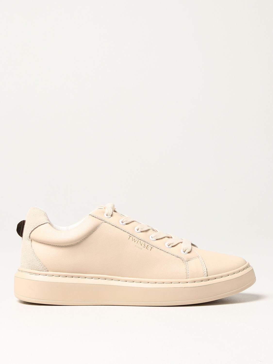 Twinset Sneakers In Leather With Maxi Stud in Natural | Lyst