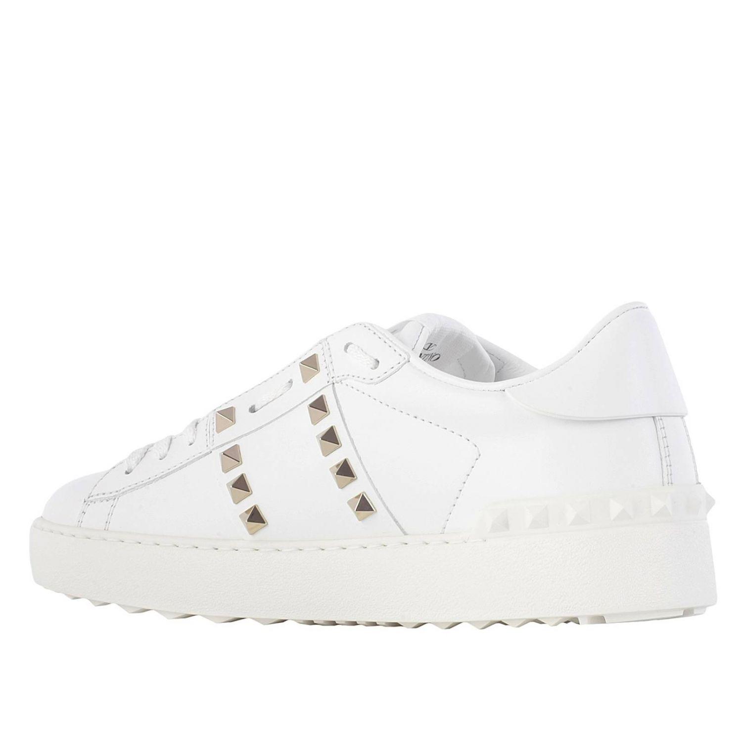 Valentino Tennis Stripe Stud Leather Trainers in White for