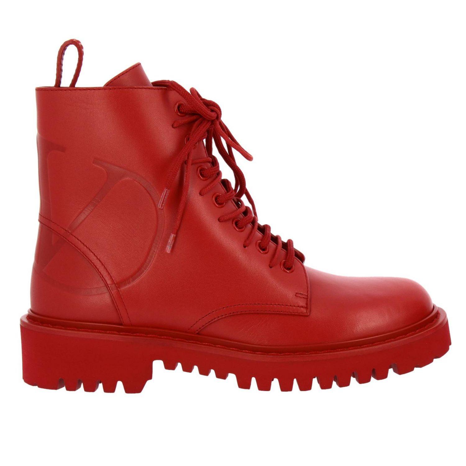 Valentino Leather Vlogo Combat Boots in Red Save 67 Lyst