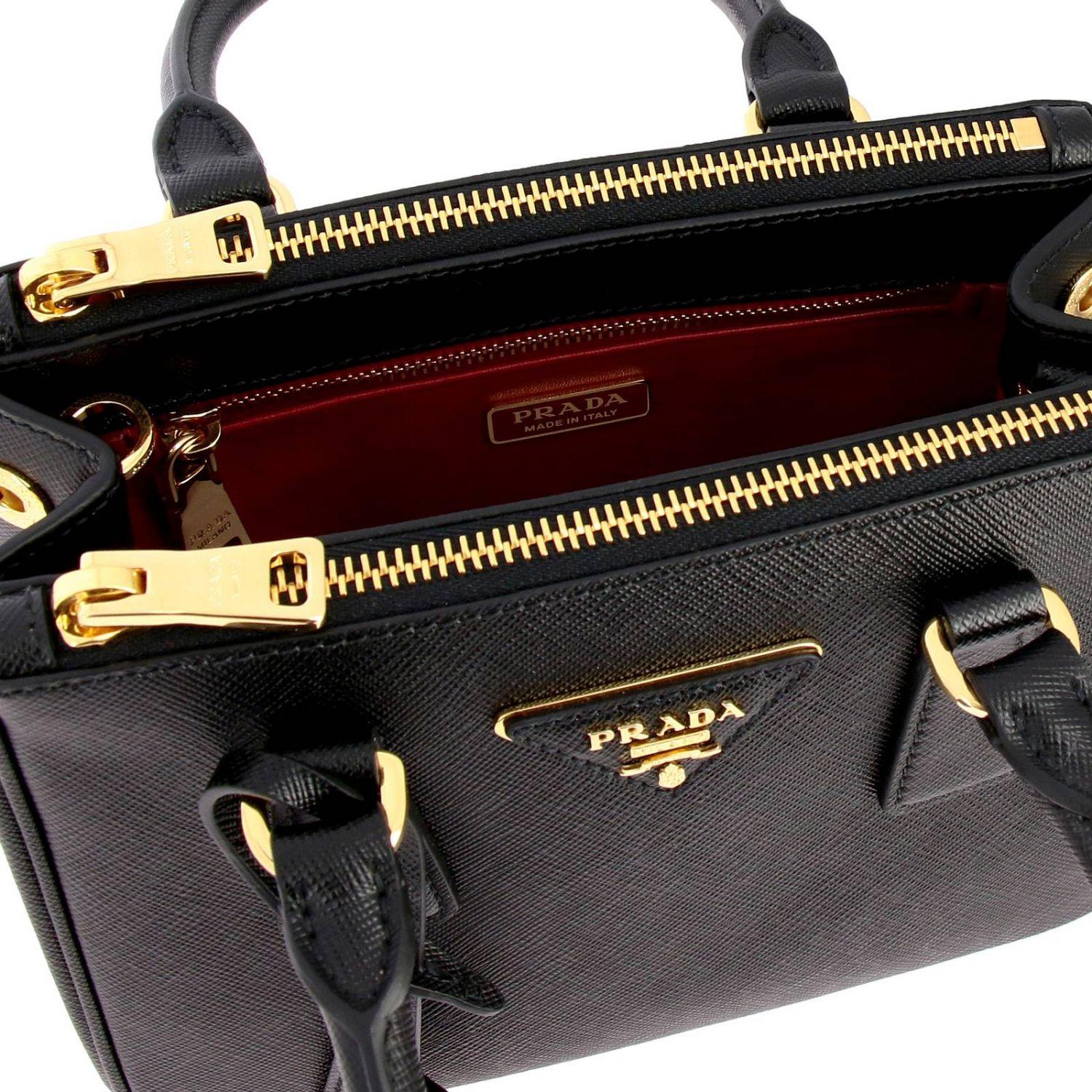 Prada Galleria Double Zip Tote Saffiano Mini Nero Black in Leather