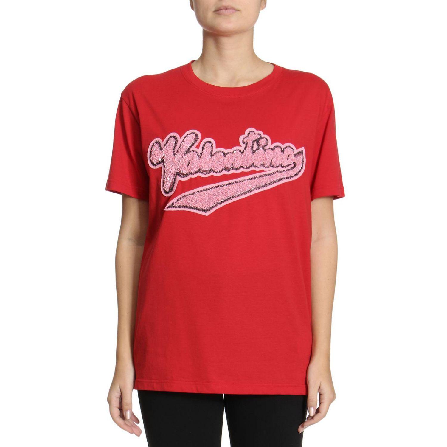 Valentino Embellished Cotton T-shirt in Red - Lyst