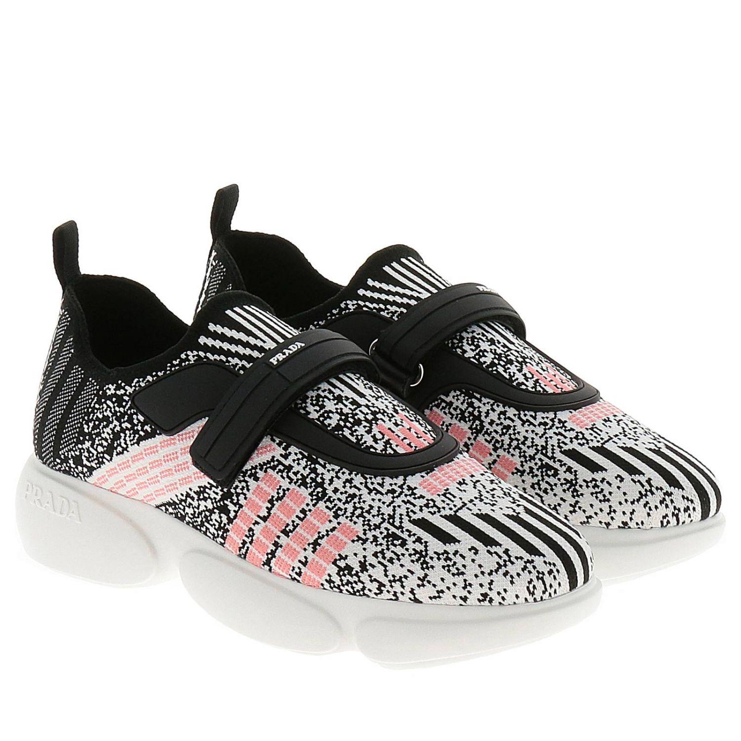 white and pink prada sneakers