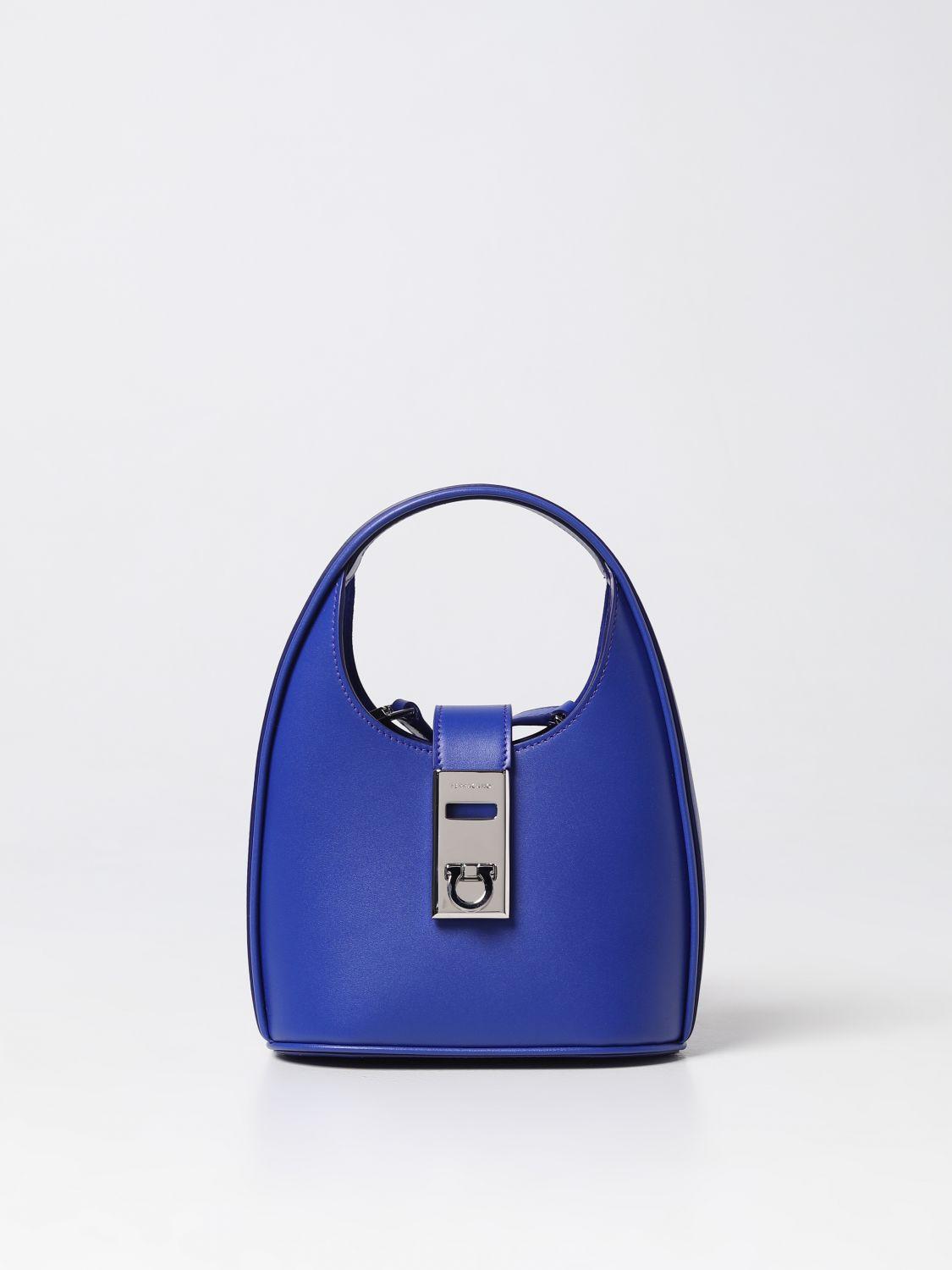 FERRAGAMO: Studio Box bag in leather with Gancini - Royal Blue