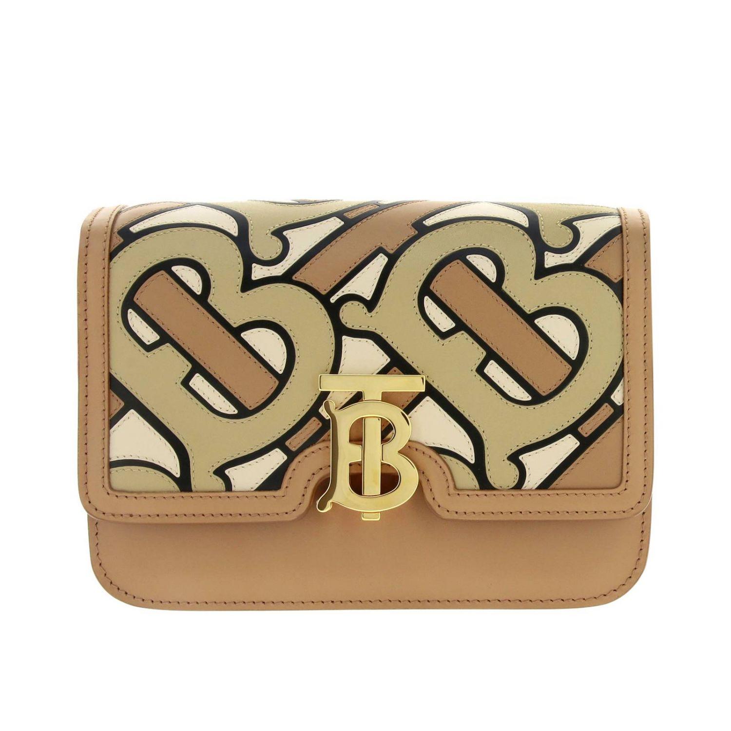 Burberry Leather Small Tb Monogram Crossbody Bag in Beige (Natural