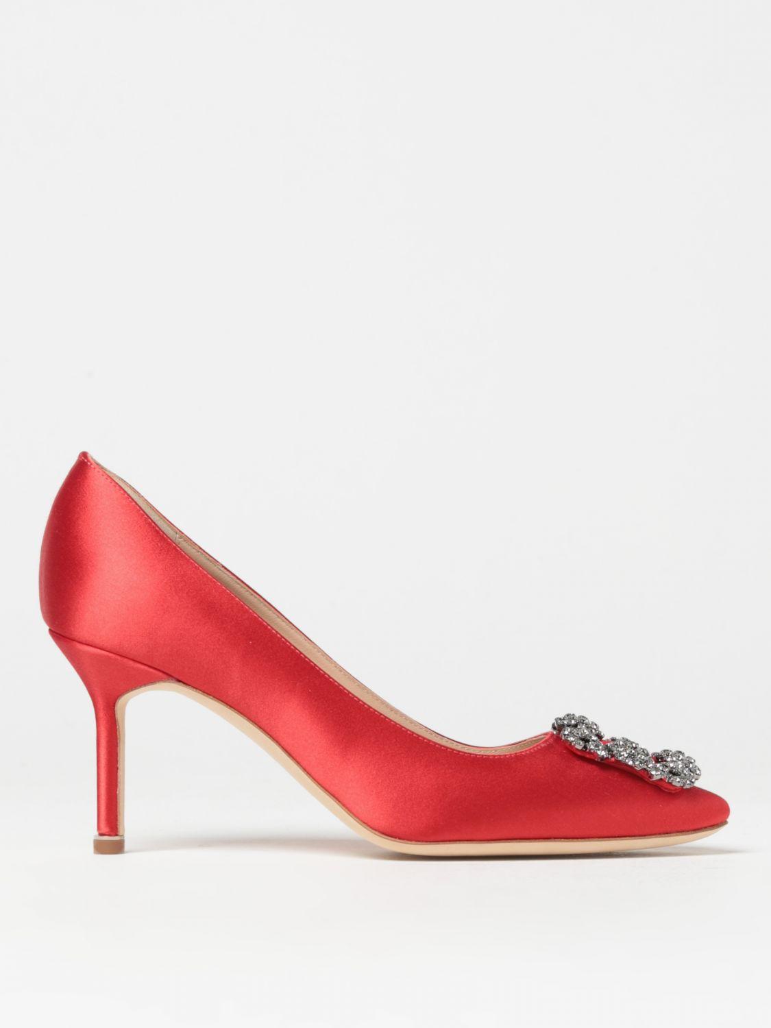 Manolo Blahnik Hangisi Pumps In Satin With Jewel Buckle in Red | Lyst