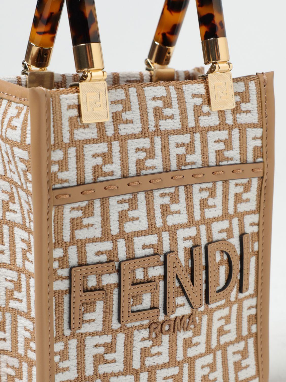 Fendi Mini Mon Tresor Bucket Bag with Woven Handle In FF Motif Canvas Beige