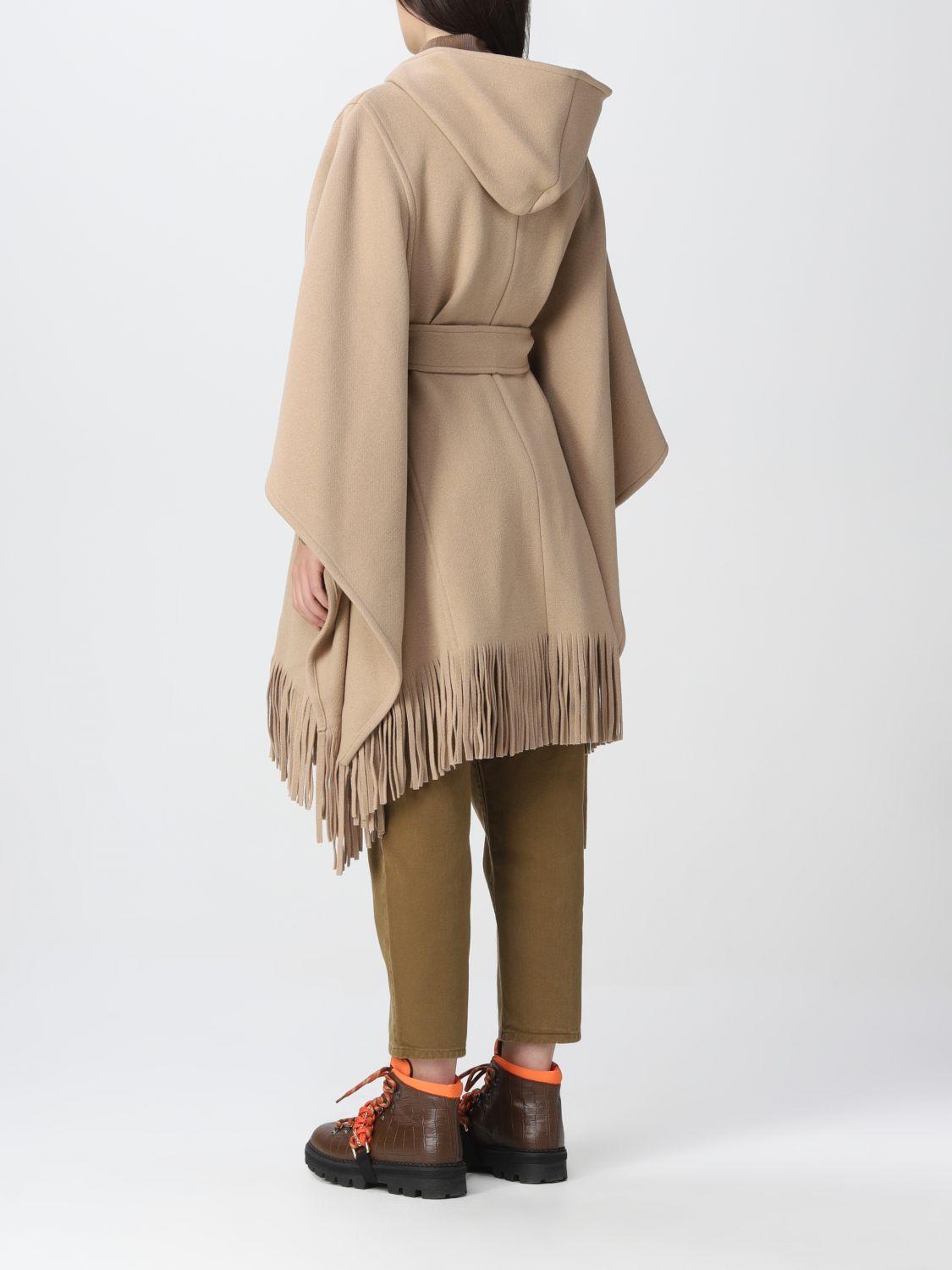 - Save 7% Natural Pinko Wool Coat With Hood And Fringes By in Beige Womens Coats Pinko Coats 