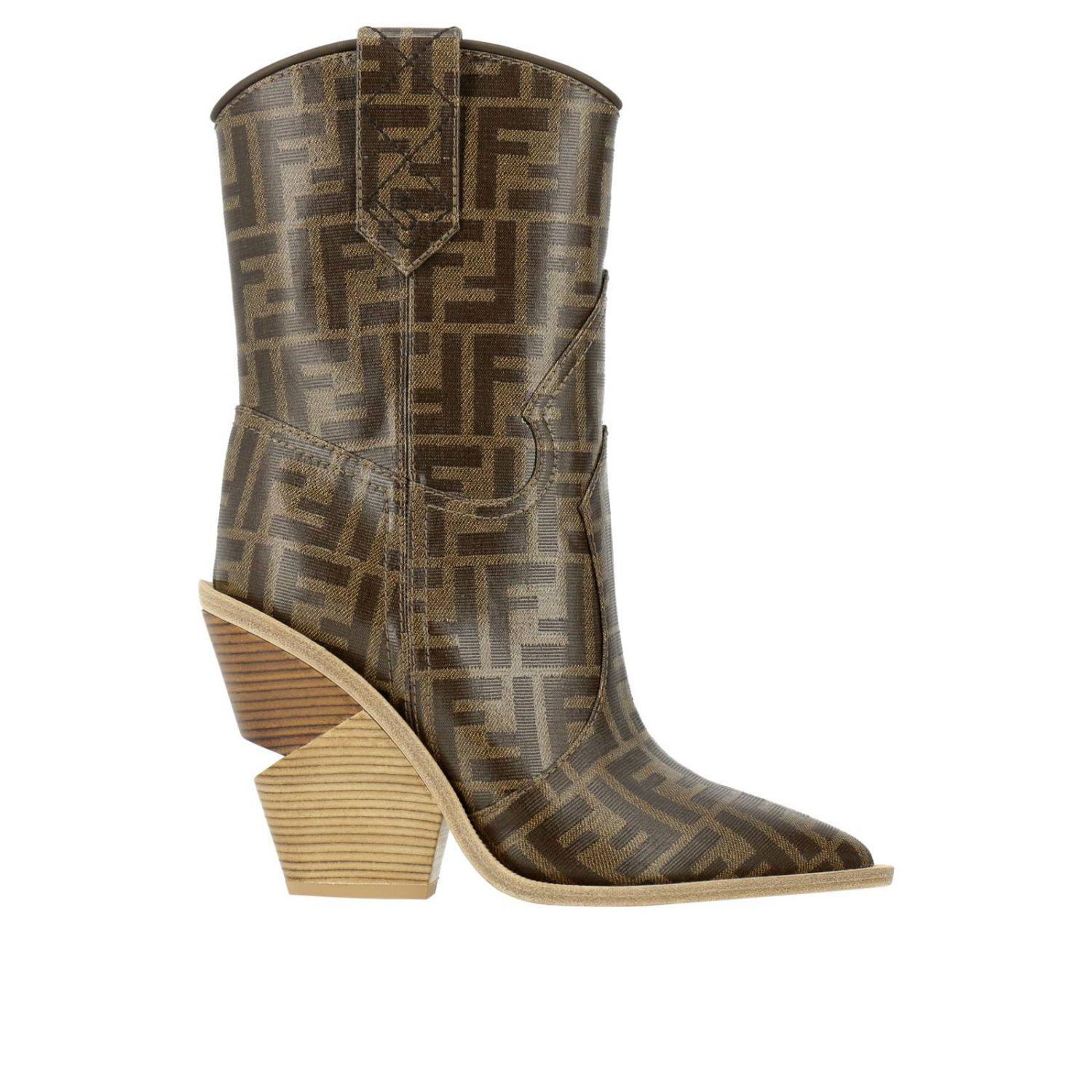 Fendi Printed Cowboy Boots in Brown | Lyst