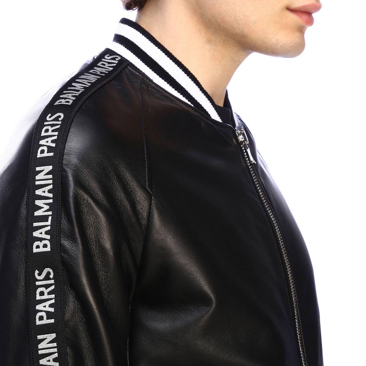 Balmain Leather Bomber With in Men | Lyst