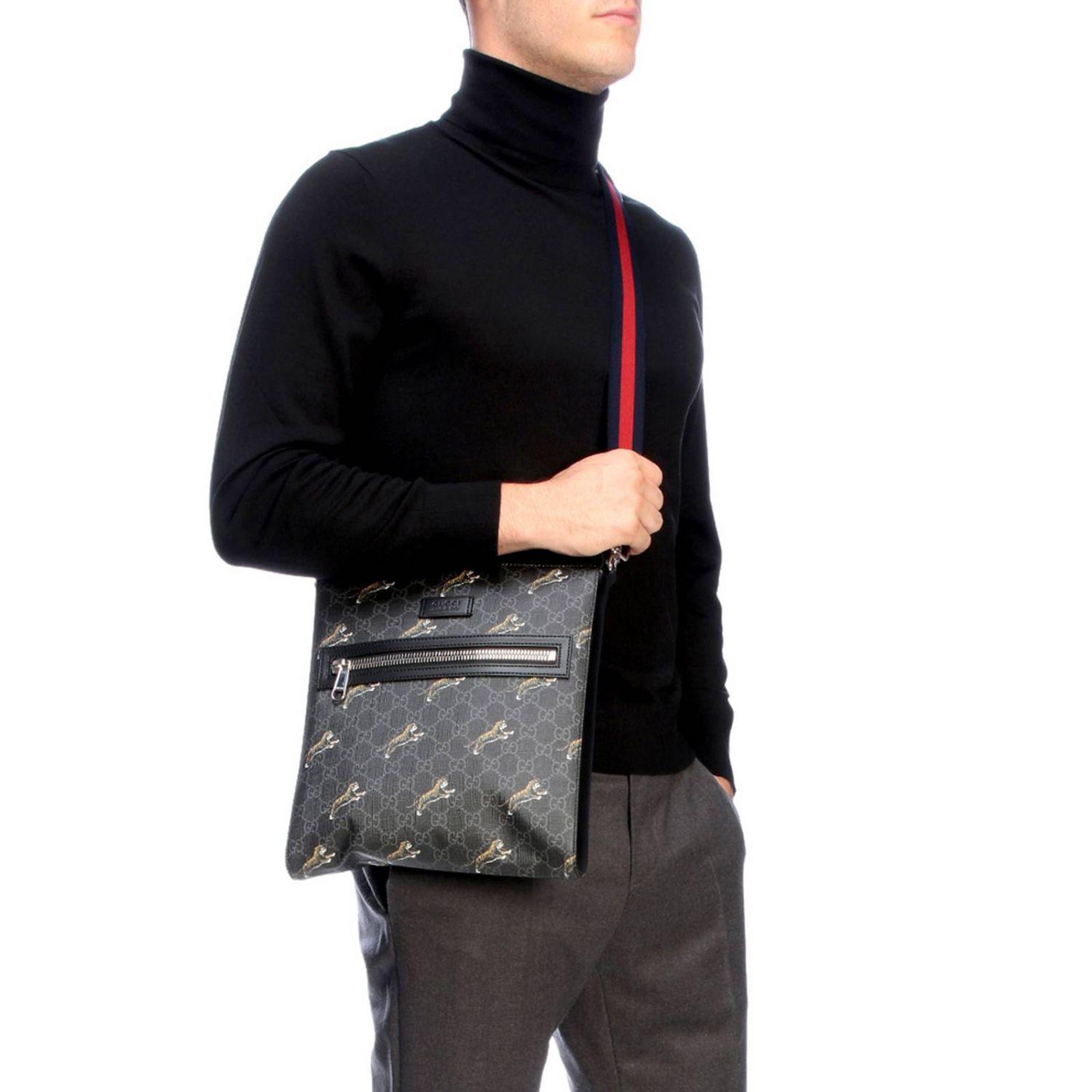 Gucci Leather Bag With All-over Tiger Print And GG Monogram in Black for  Men | Lyst