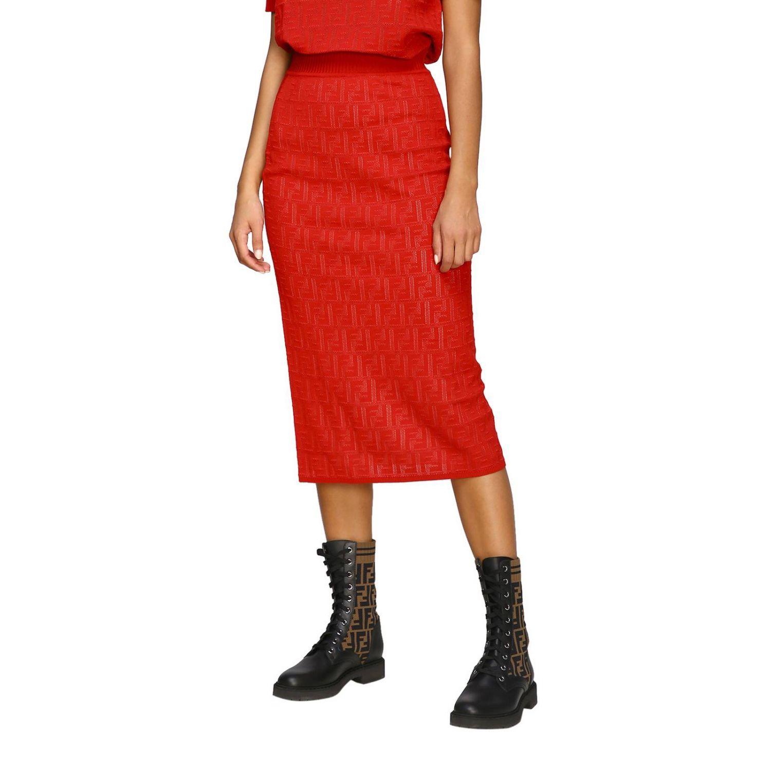 Fendi Synthetic Skirt In Knit Tube With All Over Monogram in Red - Lyst