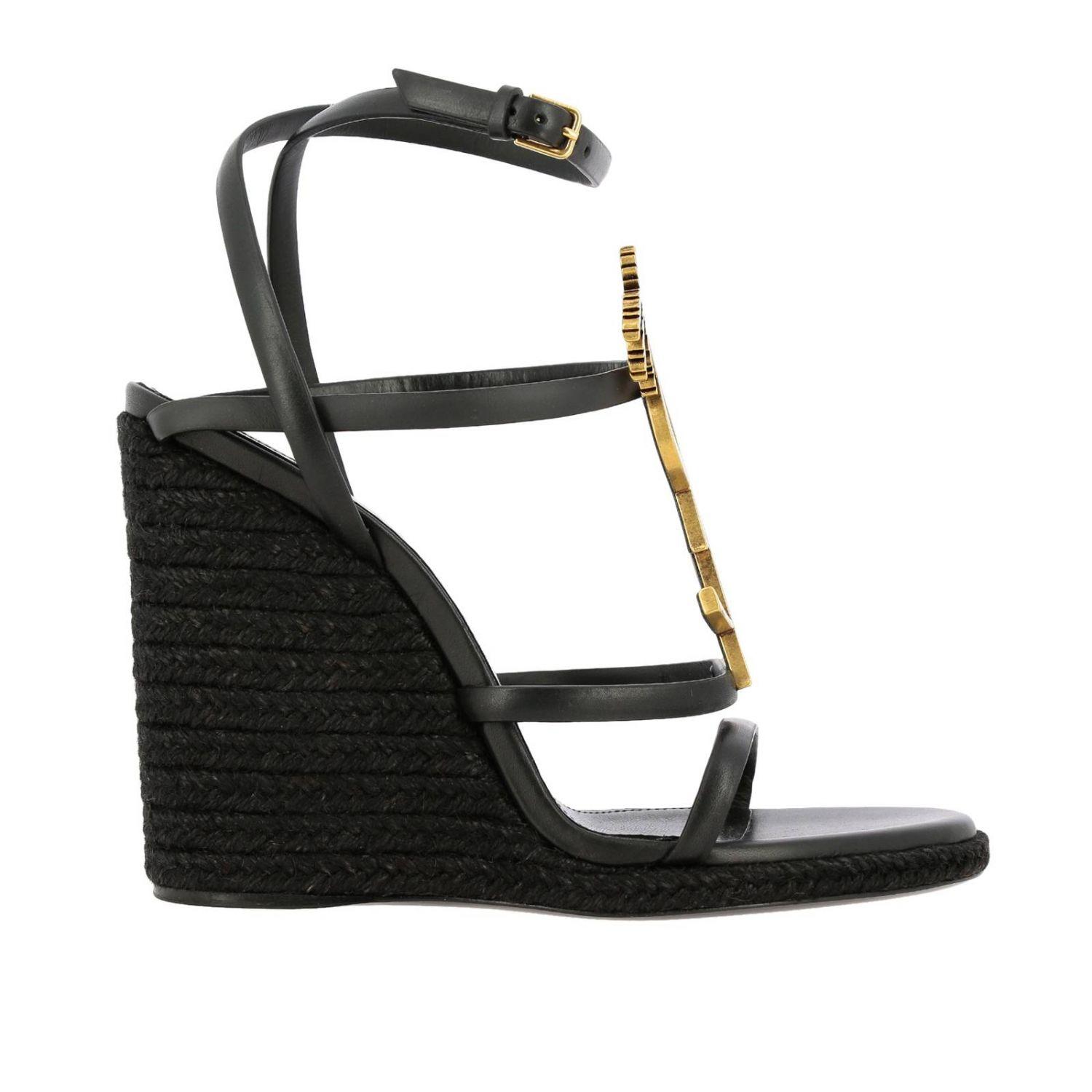 Saint Laurent Synthetic Leather Wedge Sandals With Ysl Monogram in ...