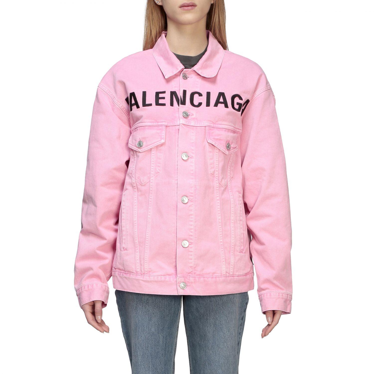 Balenciaga Embroidered Logo Denim Jacket in Pink - Save 12% | Lyst