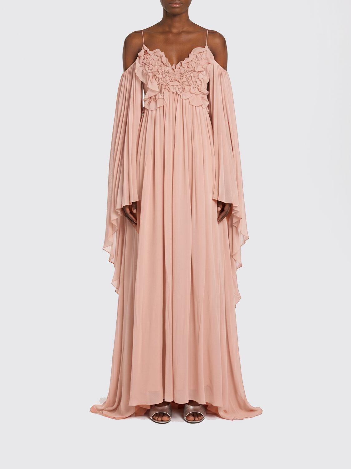 chinese dress ladies BLUMARINE Rose Print Long Sleeve with Ruffles Sheer Dress in Pink SZ 6 –  Christine Garcia Collective main image 0
