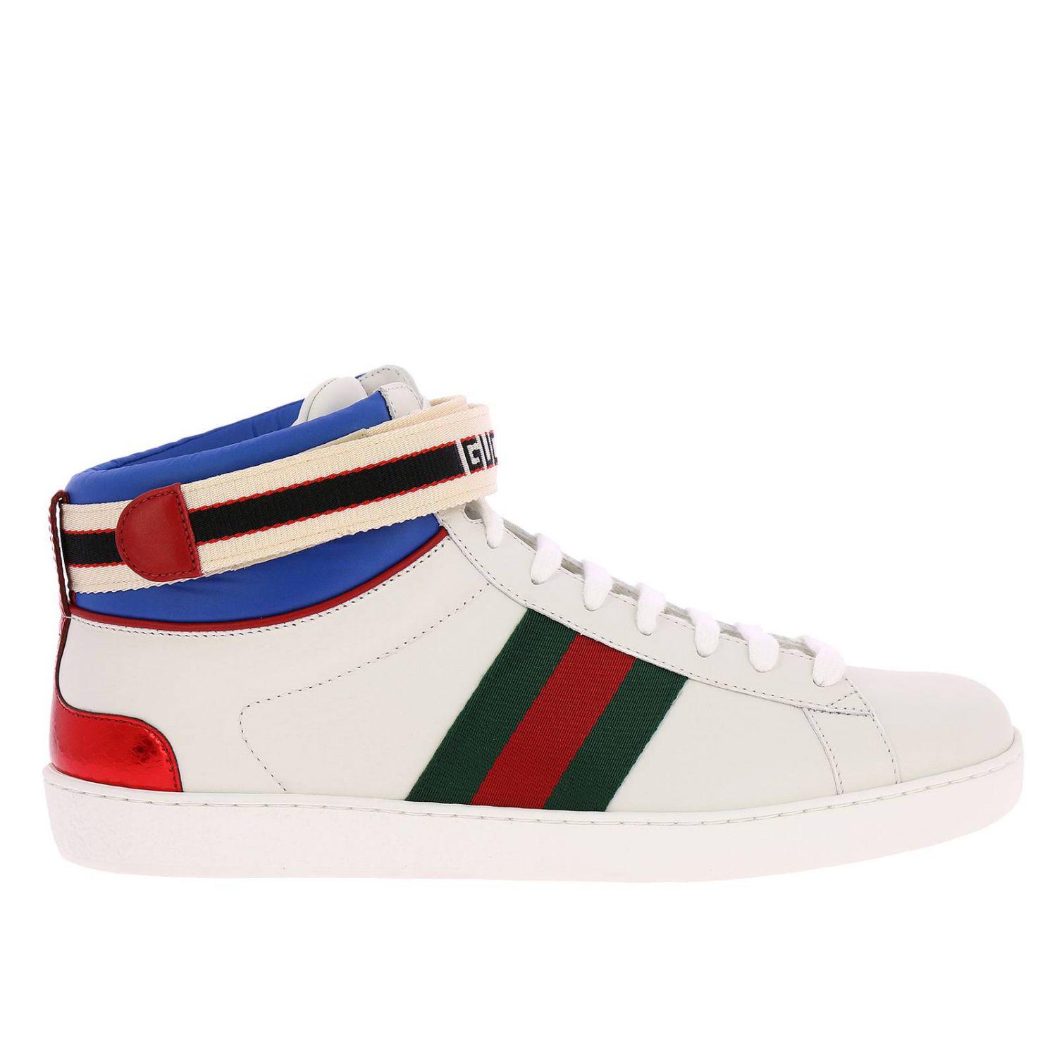 Shop Gucci Ace High-Top Leather Sneakers