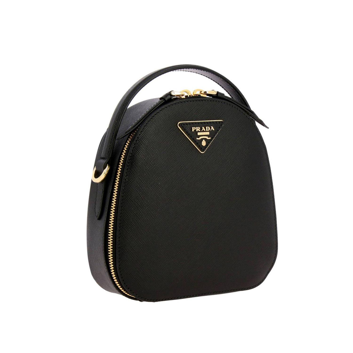 Prada Odette Mini Backpack In Saffiano Leather With Triangular Logo in  Black