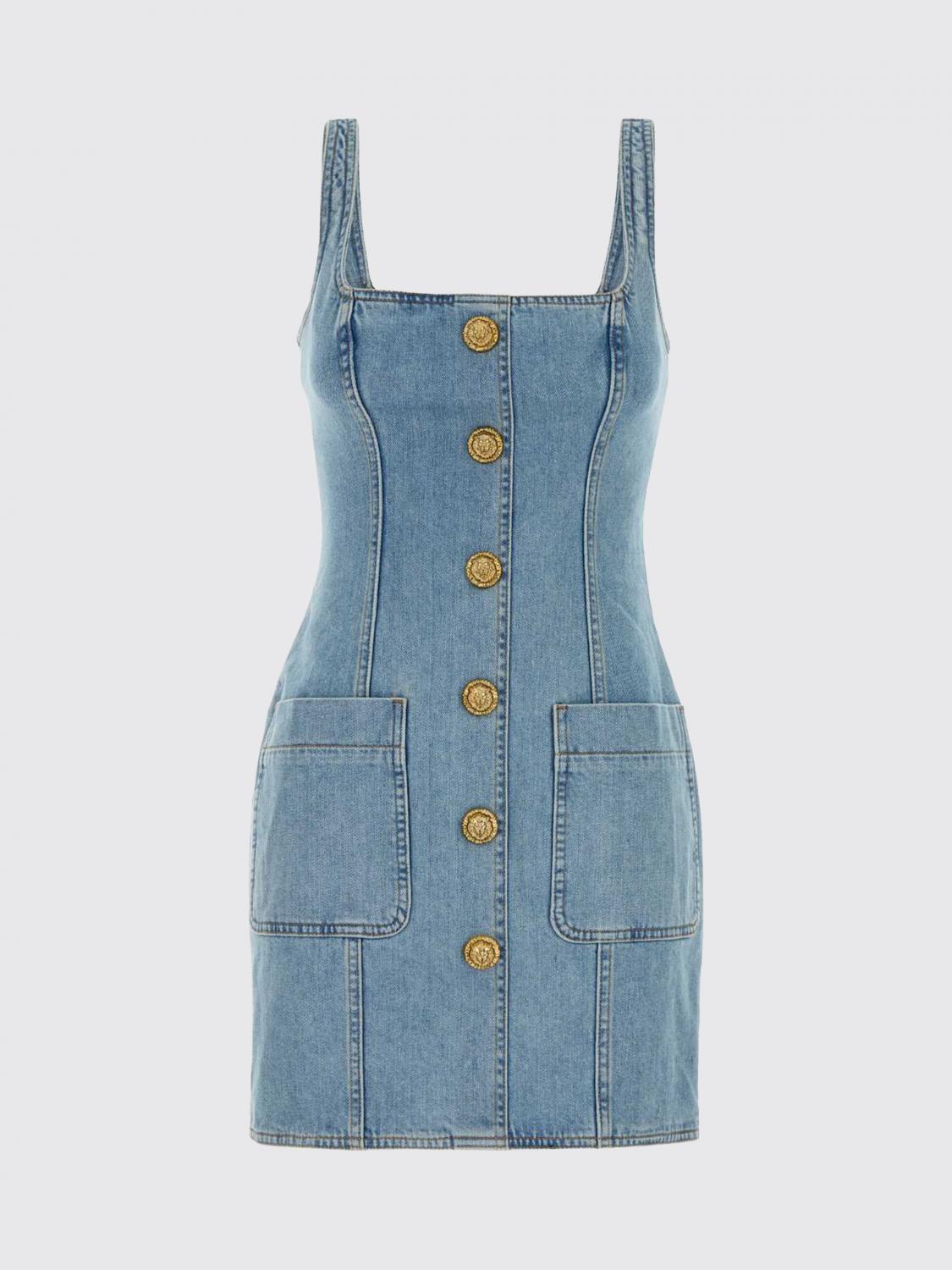 balmain blue body dress Balmain Blue Sleeveless Body Dress with Silver Button Detail Size FR 3   Sellier