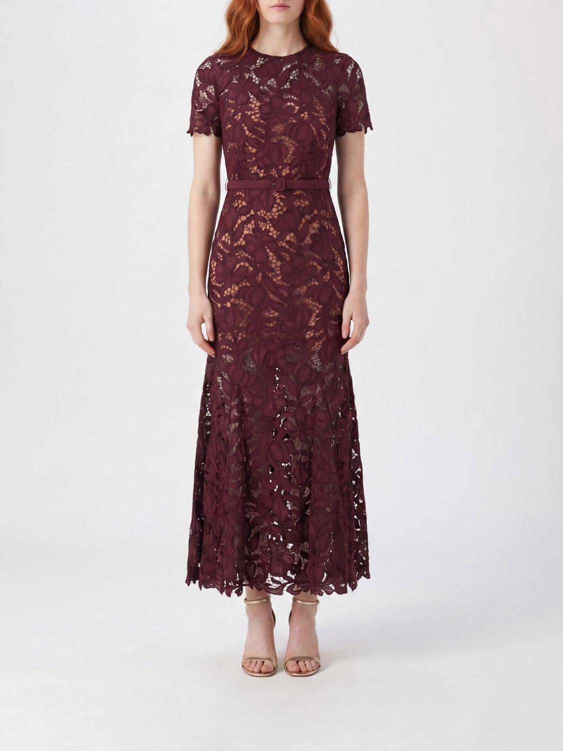 self portrait azaelea dress burgundy Burgundy Organza Lace Maxi Dress self-portrait