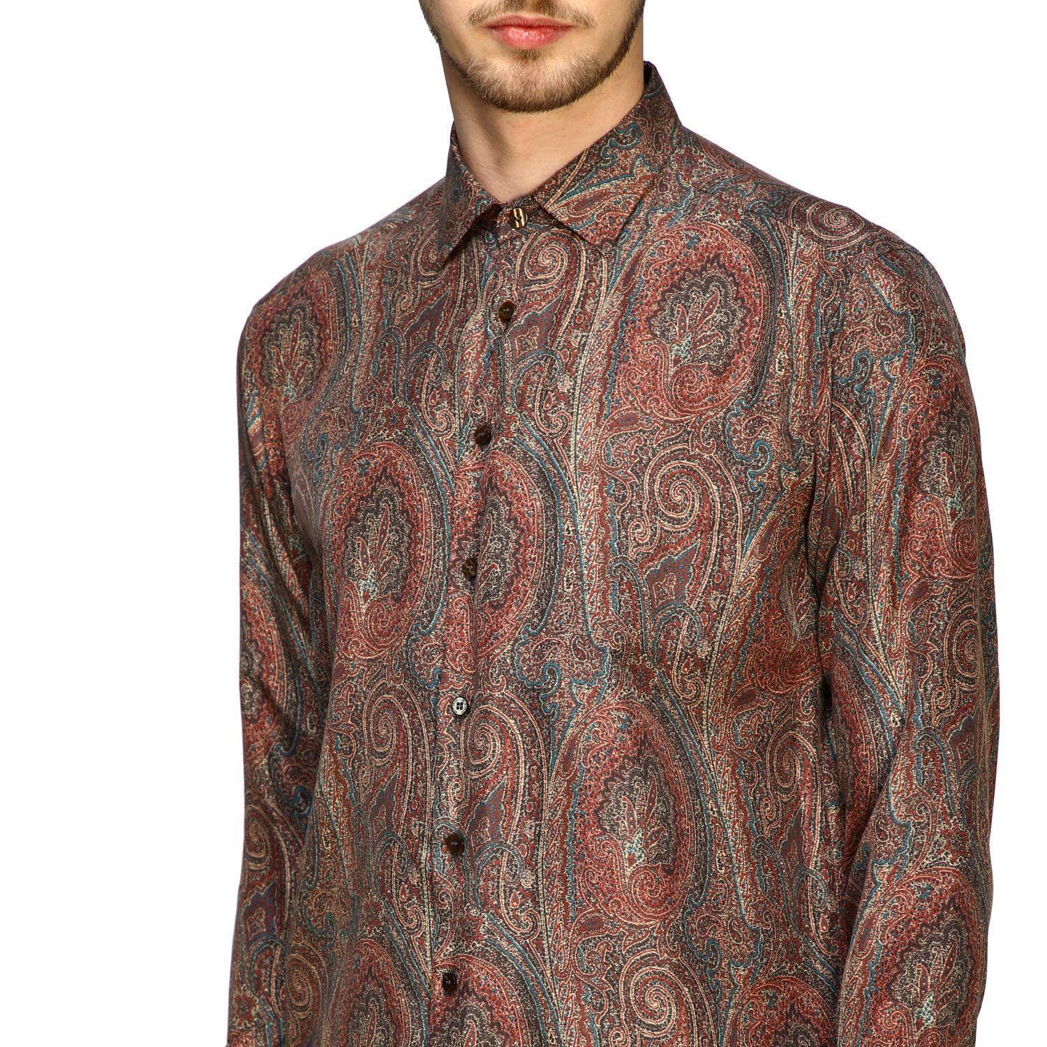 Etro Silk Shirt in Brown for Men Lyst