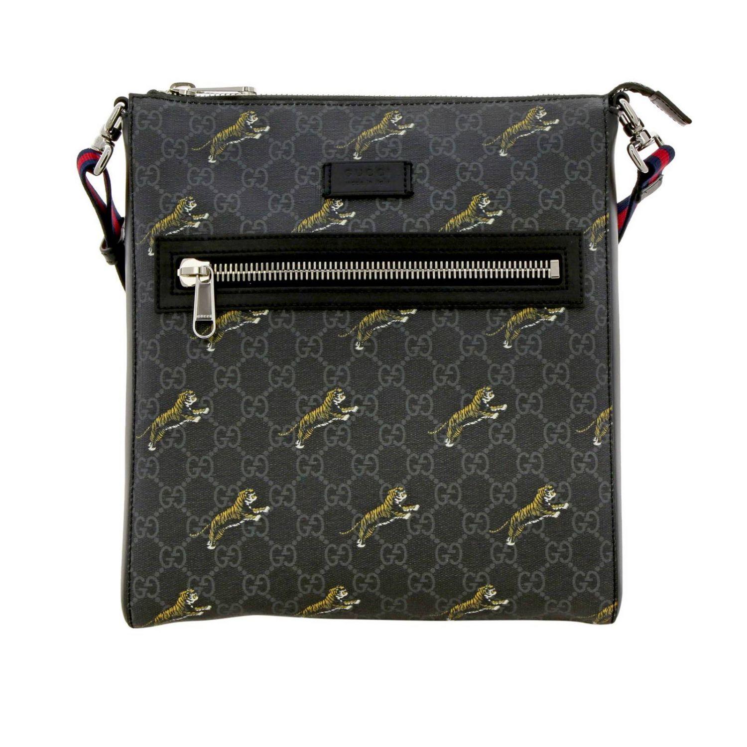 Gucci Leather Bag With All-over Tiger Print And GG Monogram in Black for  Men | Lyst