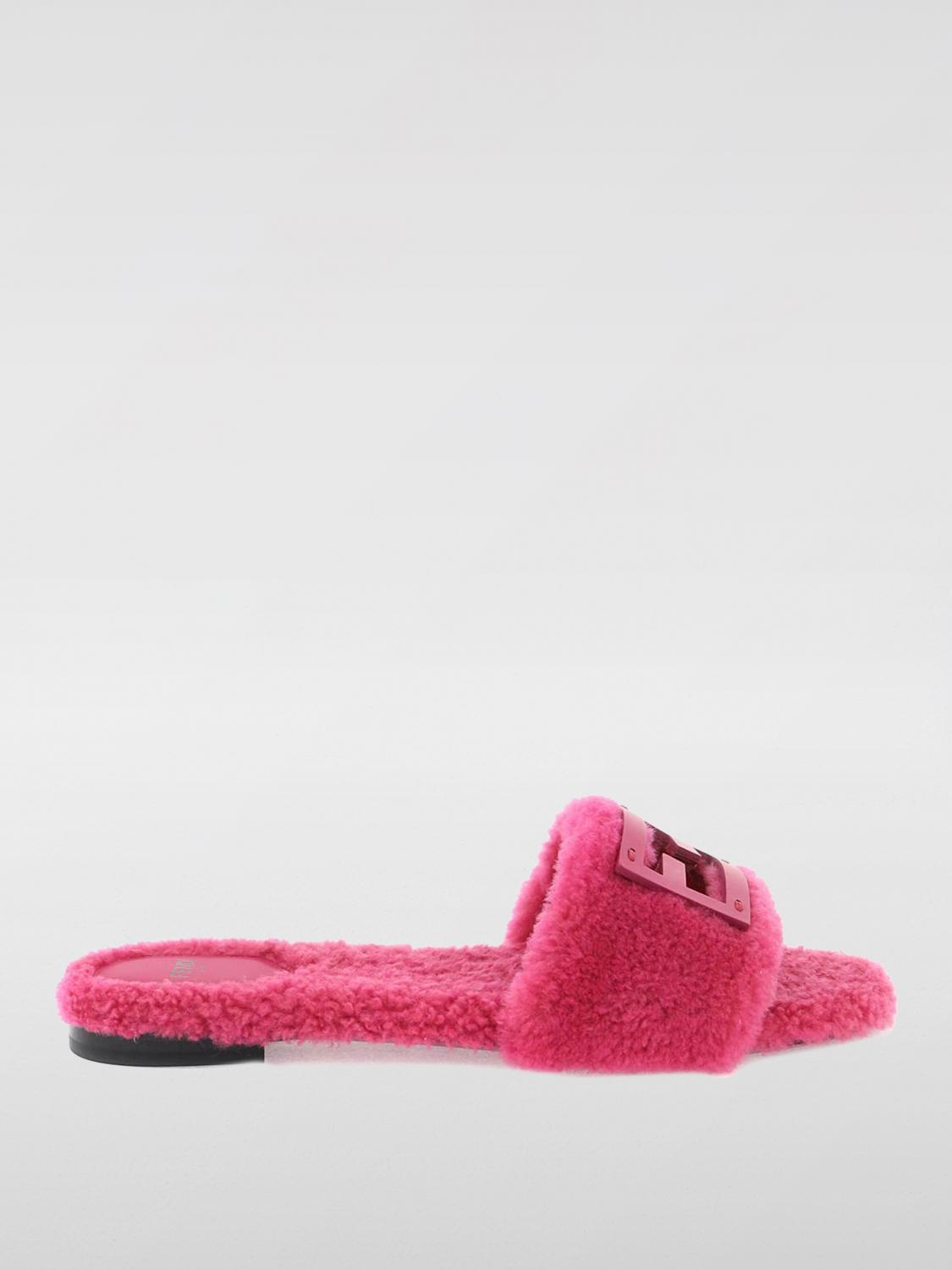 Fendi Baguette Leather Faux Shearling Sandals in Pink Lyst