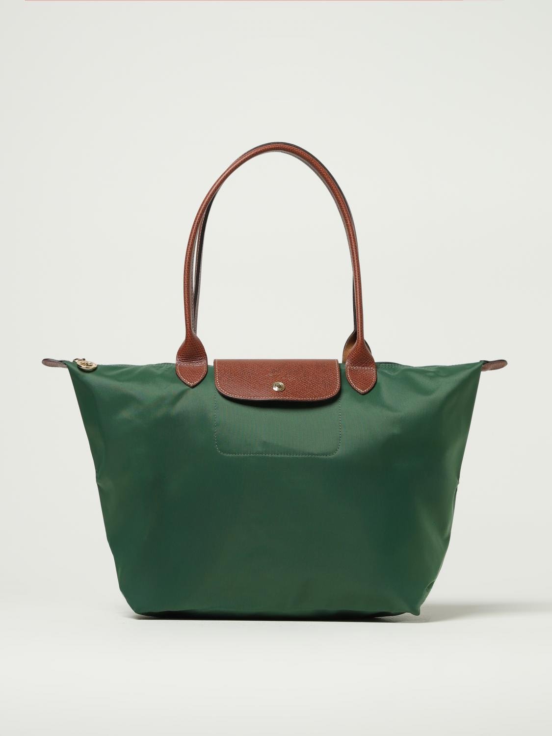 Green Longchamp Le Pliage Longchamp Material Bags Medium Satchel