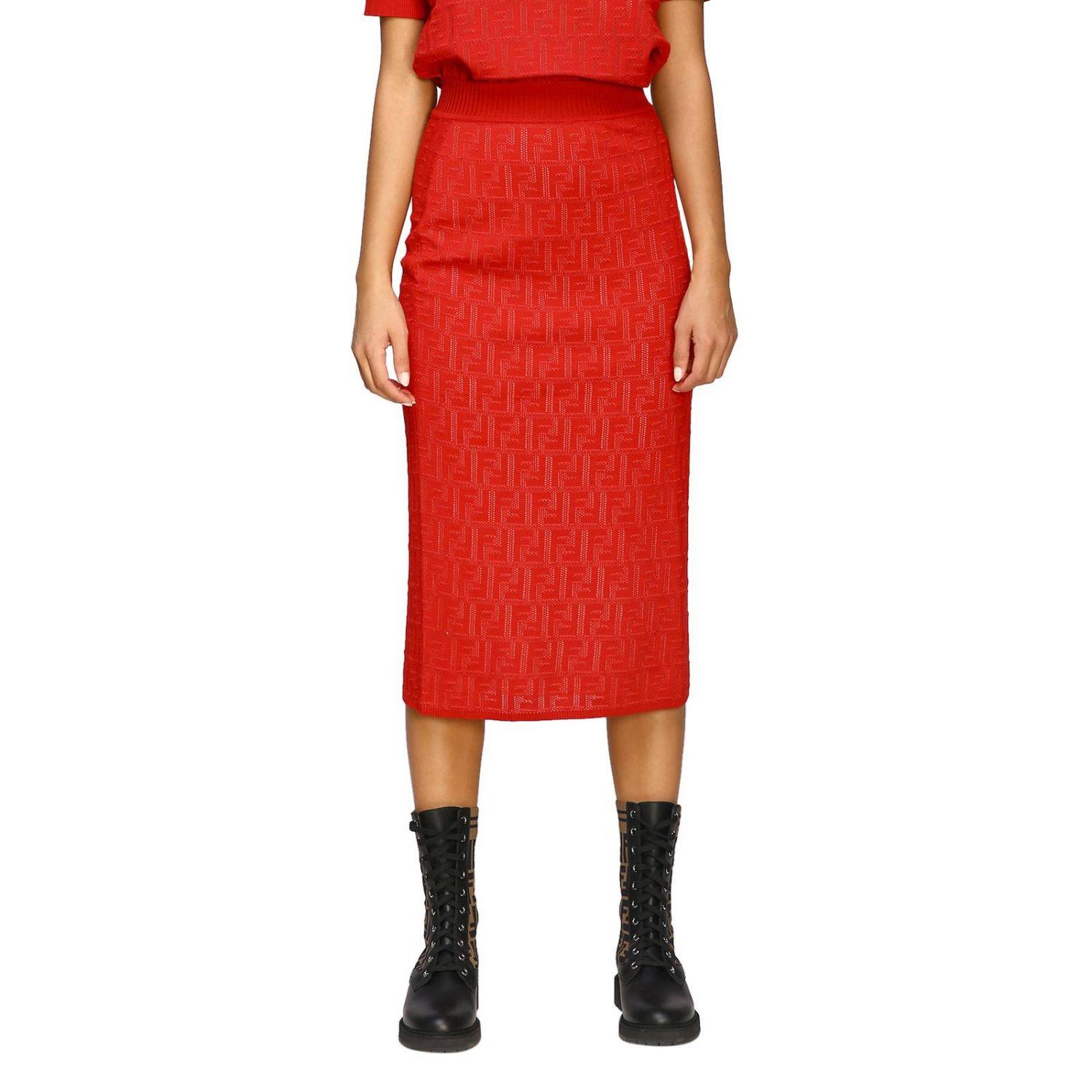 Fendi Synthetic Skirt In Knit Tube With All Over Monogram in Red - Lyst