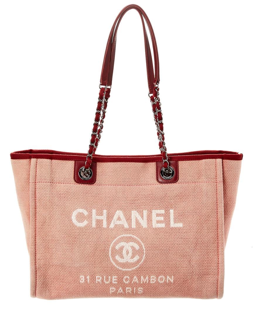 Chanel Red Denim Canvas Large Deauville Tote | Lyst