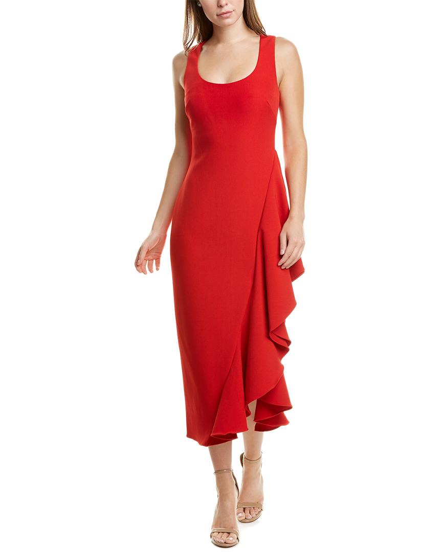 Badgley Mischka Synthetic Side Ruffle Midi Dress in Red - Save 1% - Lyst