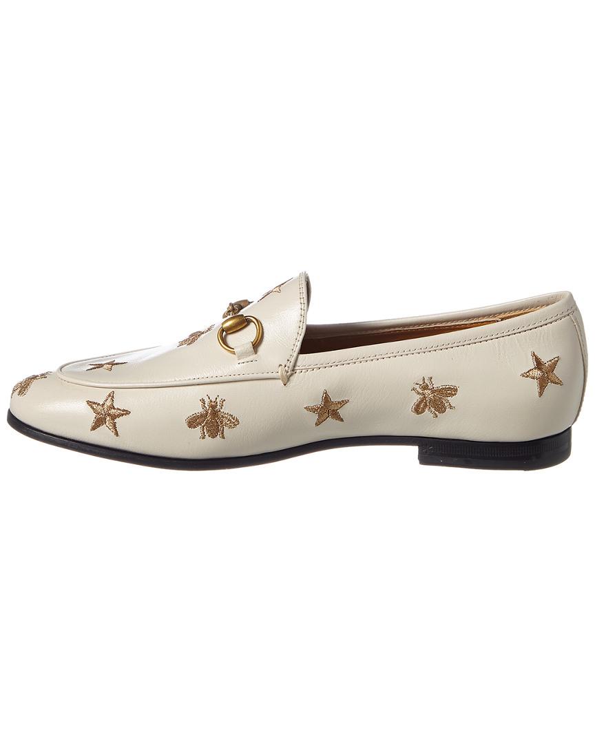 Gucci Jordaan Embroidered Leather Loafer in White Lyst