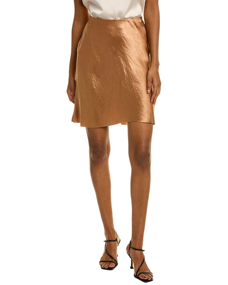 Vince Crushed Satin Slip Skirt in Brown Lyst
