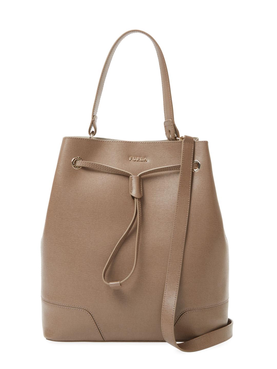 Furla Stacy Medium Saffiano Leather Bucket Bag in Tan (Brown) | Lyst