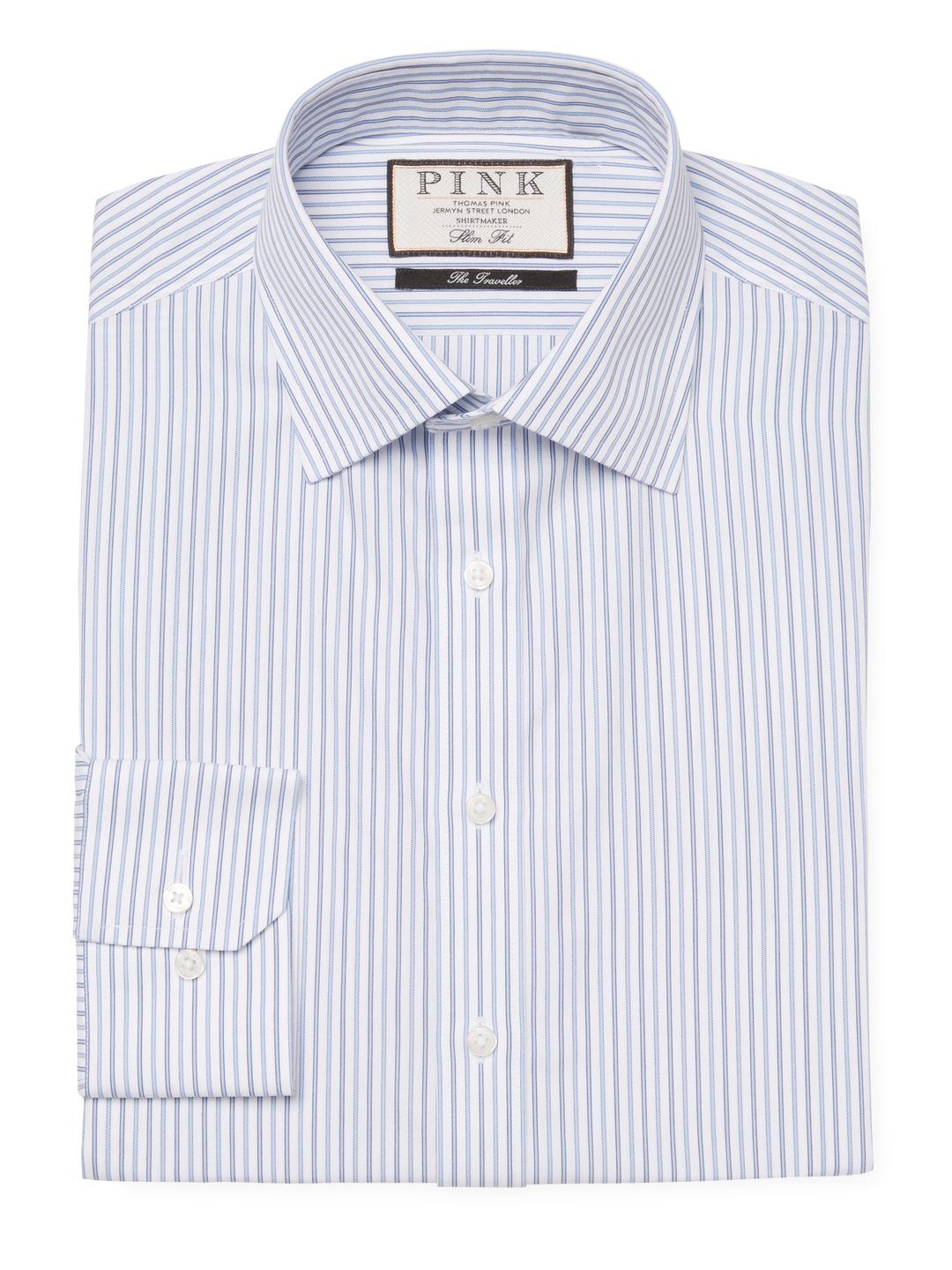 Thomas Pink Cotton Traveller Striped Slim Fit Dress Shirt in Blue ...