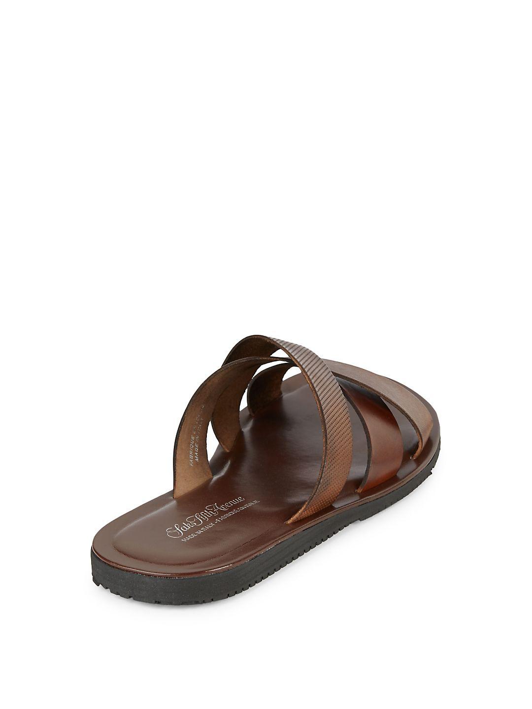 Saks Fifth Avenue Italian Leather Sandals in Brown for Men | Lyst UK