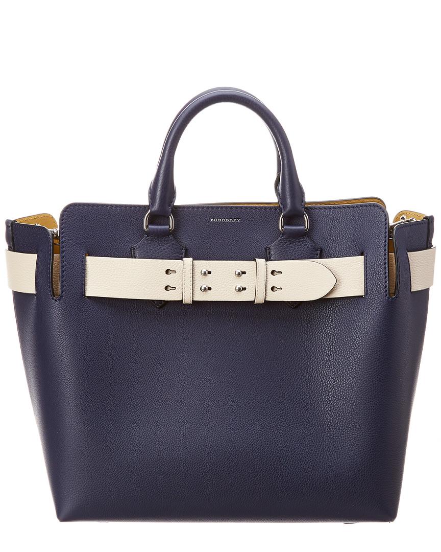 Burberry Navy Blue Leather Small Belt Tote Burberry