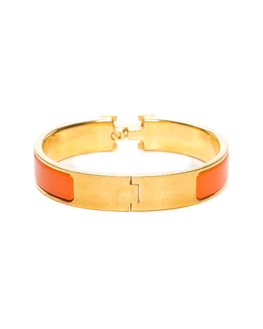 HERMES H Clic Clac Enamel Bracelet Bangle Size 7.5 Red/Gold