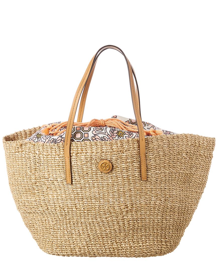 Tory Burch Straw & Canvas Beach Tote in Natural - Lyst