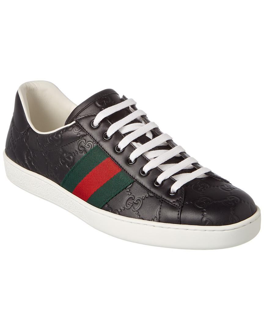 Gucci Ace Signature Leather Sneaker for Men - Lyst