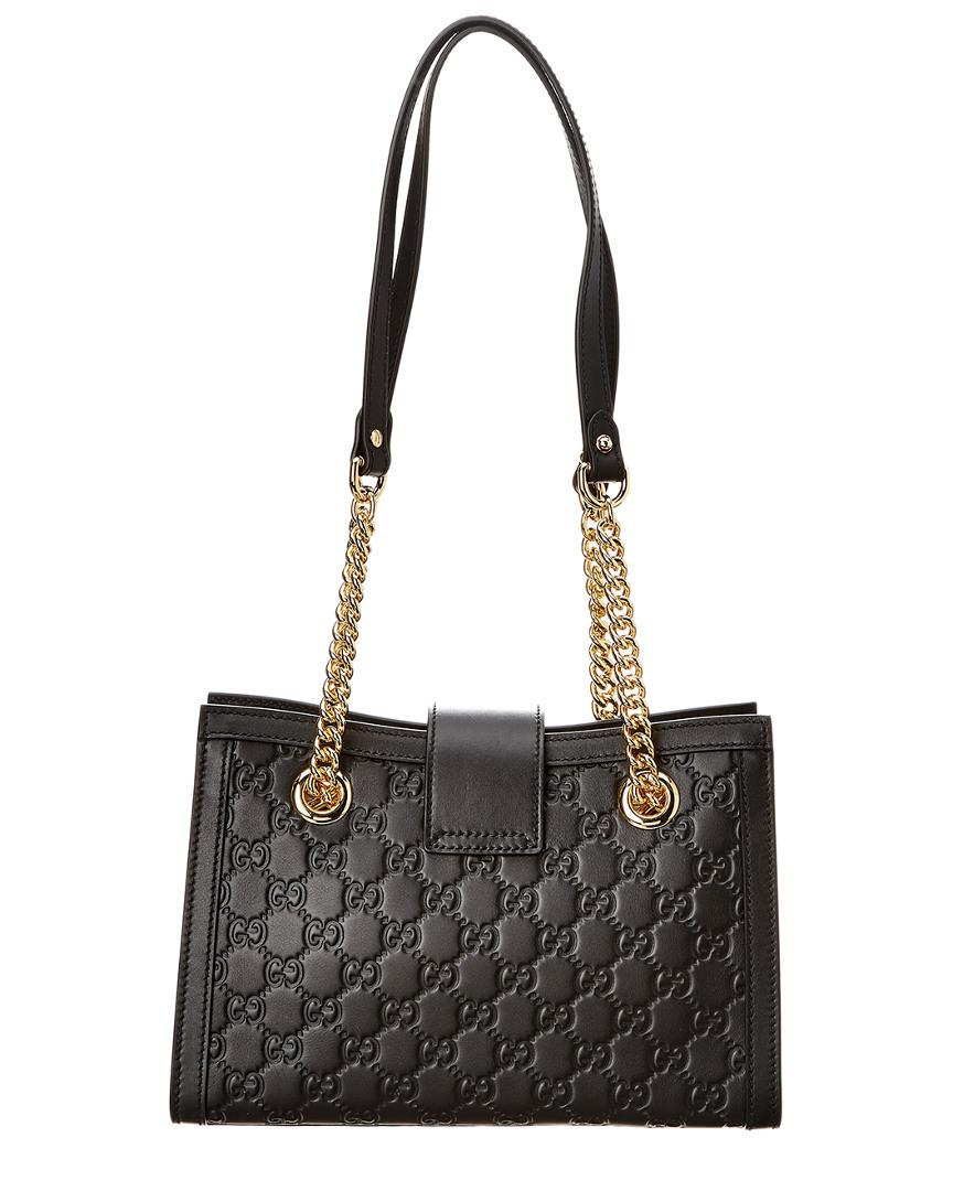 Gucci Padlock Signature Medium Leather Shoulder Bag in Black