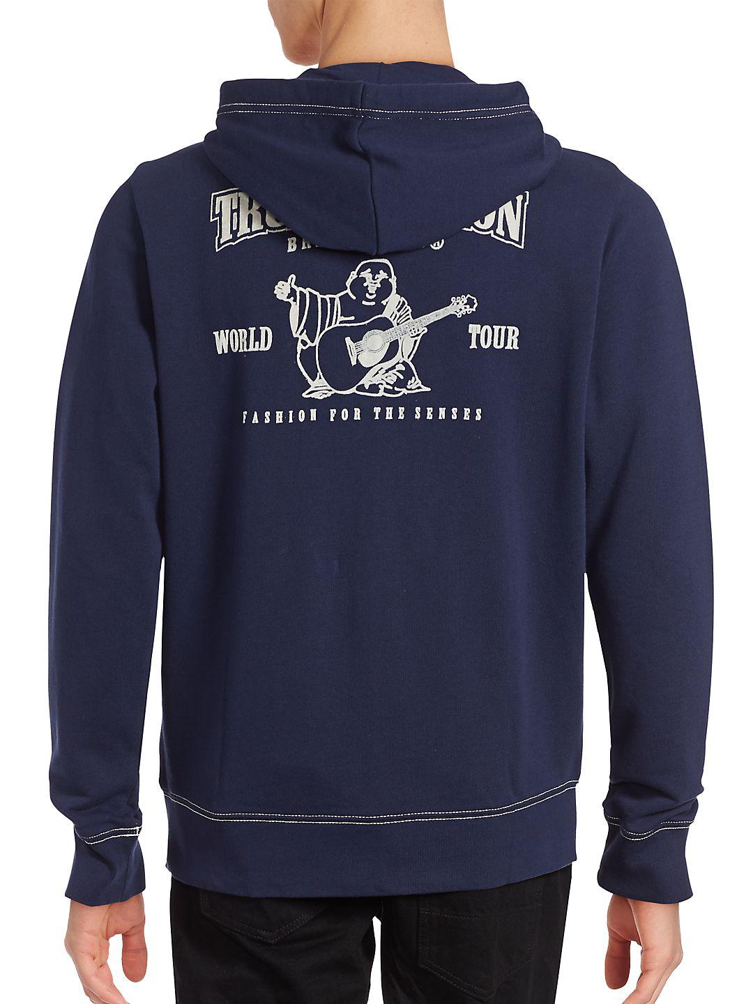 True Religion Navy Zip Hoodie in Blue for Men | Lyst