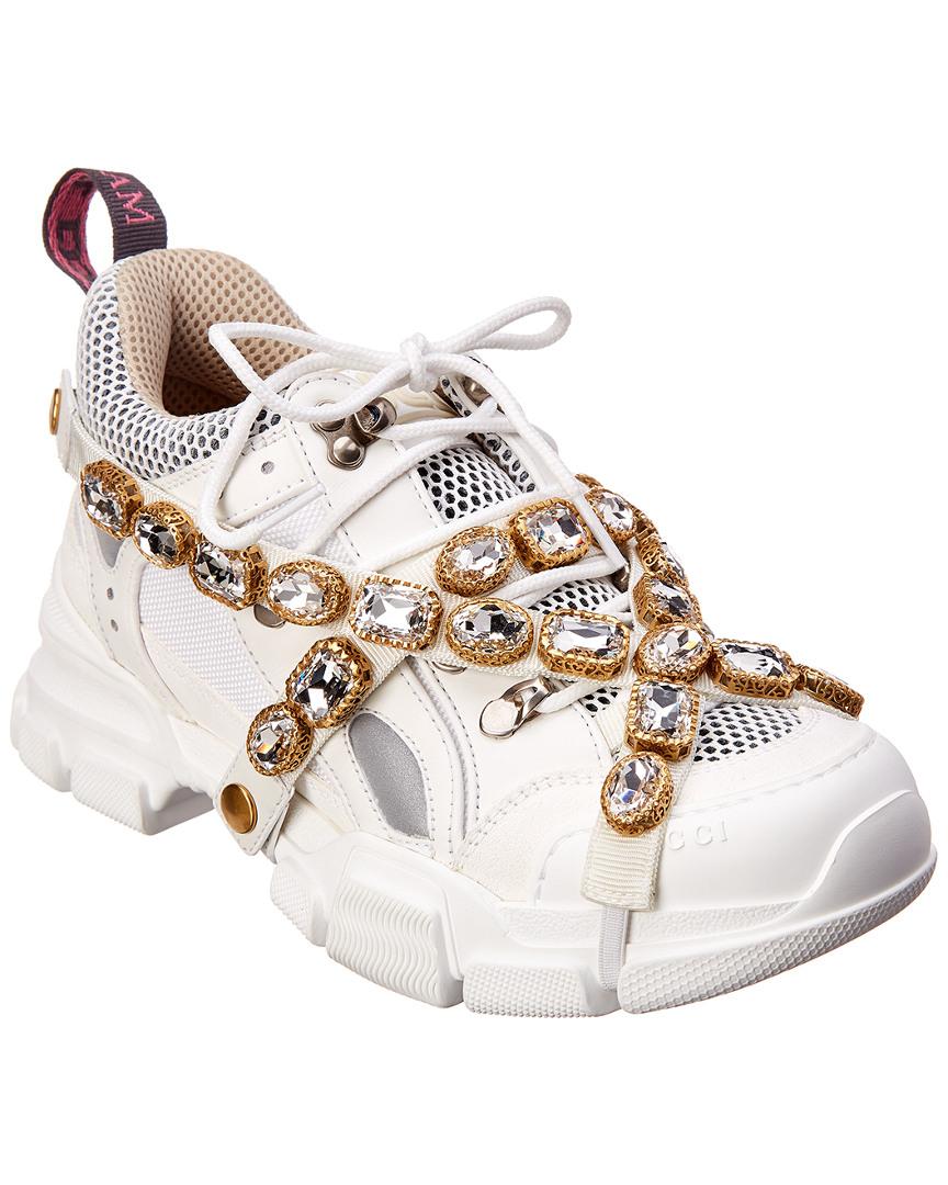 Gucci Leather Flashtrek Embellished Trainers in White - Lyst