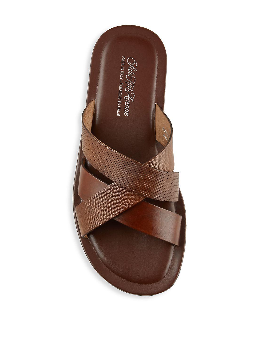 Saks Fifth Avenue Italian Leather Sandals in Brown for Men - Lyst