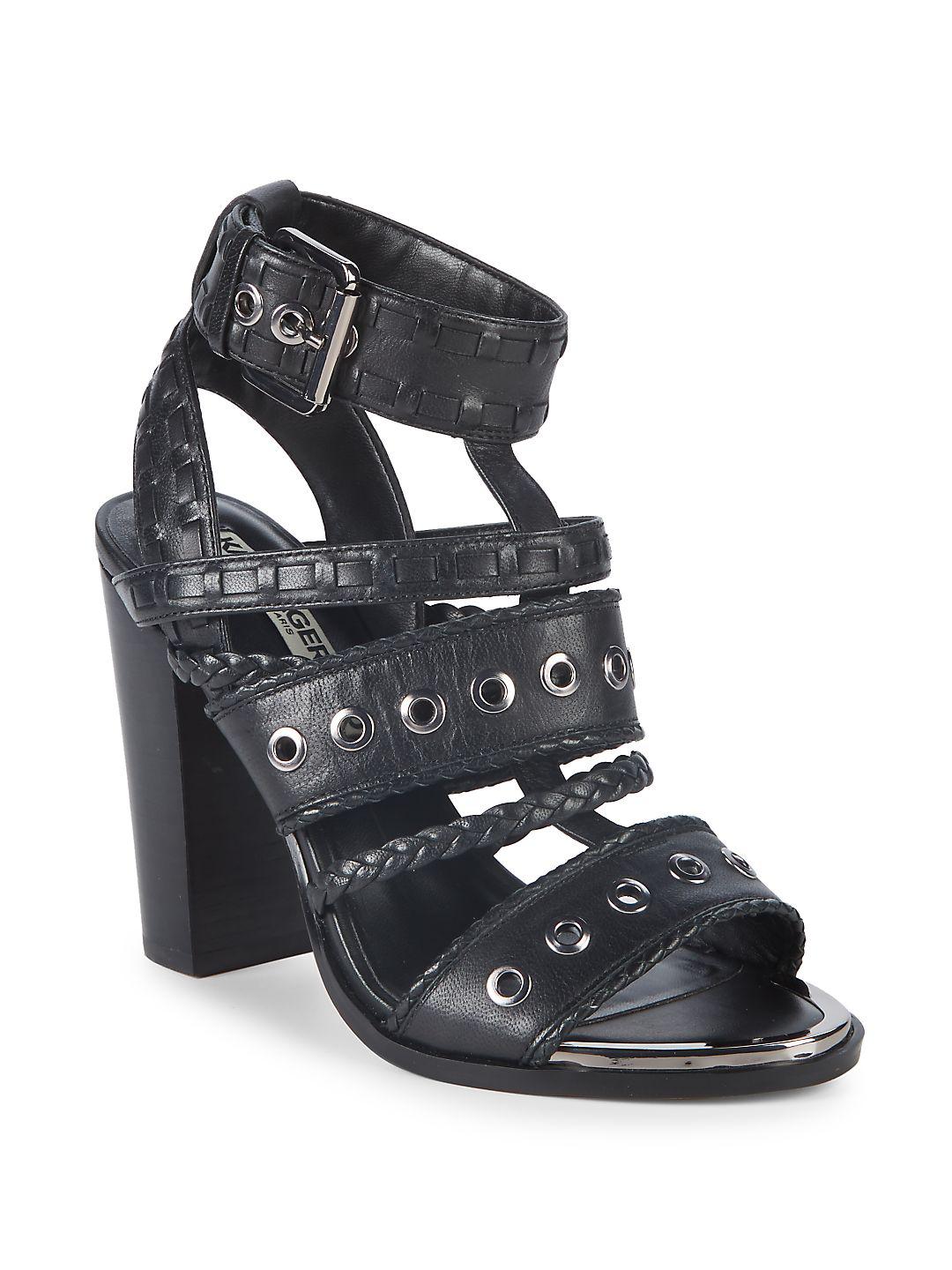 Karl Lagerfeld Leonie Leather Block Heel Sandals in Black - Lyst