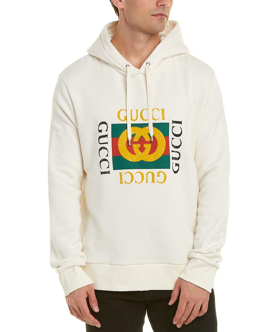 Gucci Cotton Logo Hoodie in White for Men - Save 28% | Lyst