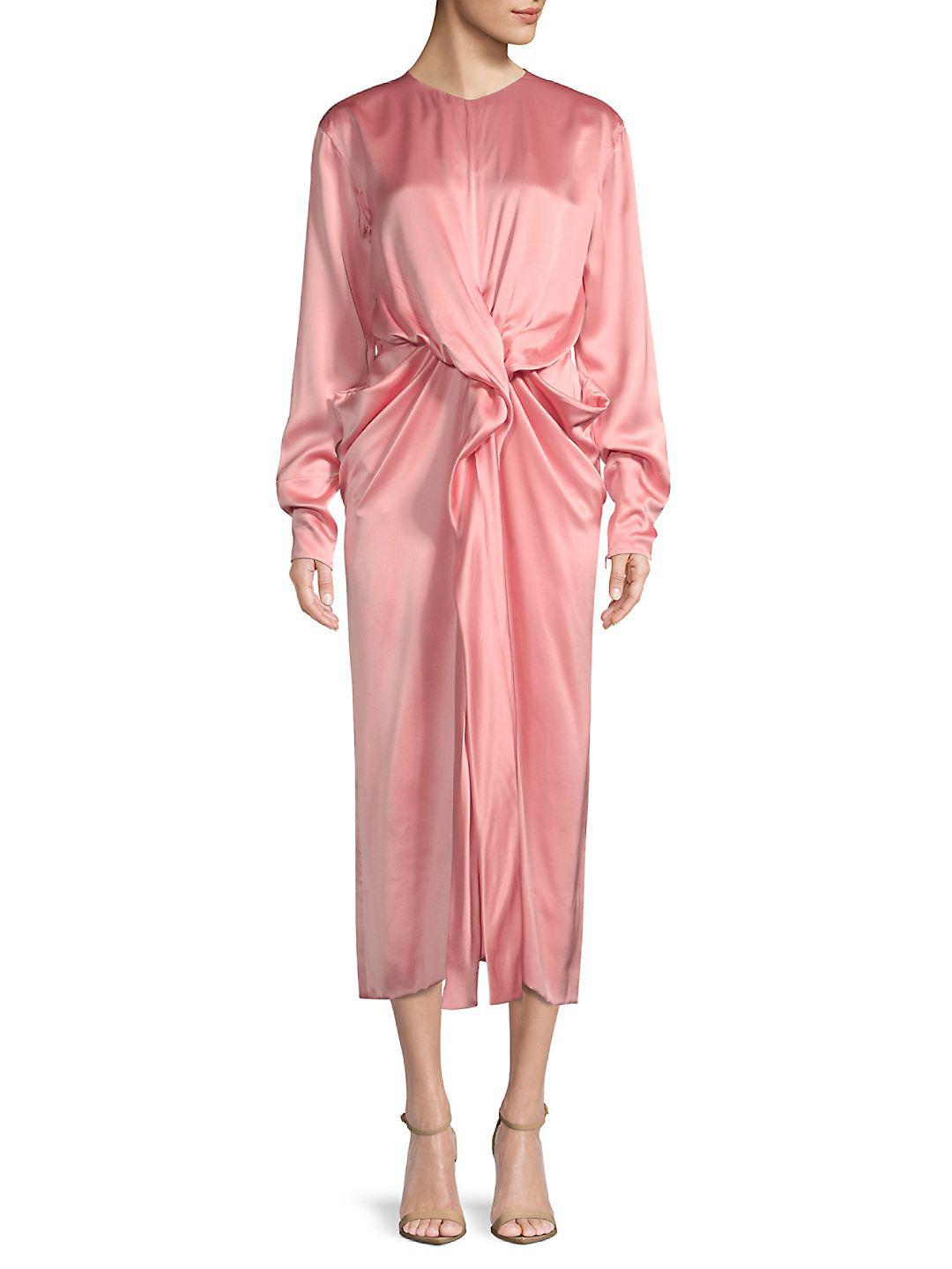 Celine Silk Satin Wrap Dress in Pink | Lyst