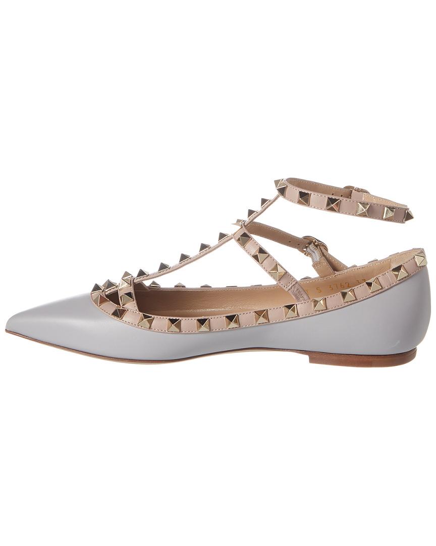 Valentino Rockstud Caged Leather Ballerina Flat in Grey (Gray) - Lyst