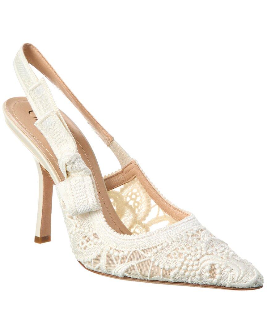 Dior J'a Lace & Leather Slingback Pump in White | Lyst